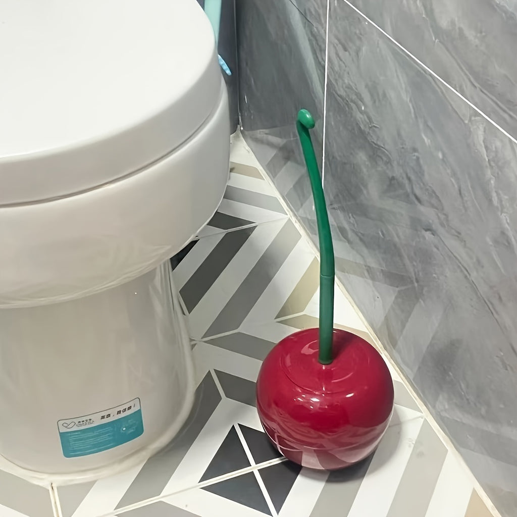 1pc Novelty Cherry-Shaped Toilet Brush with Holder, Creative Plastic Bathroom Accessory, Reusable Freestanding Toilet Brush with Multiple Components