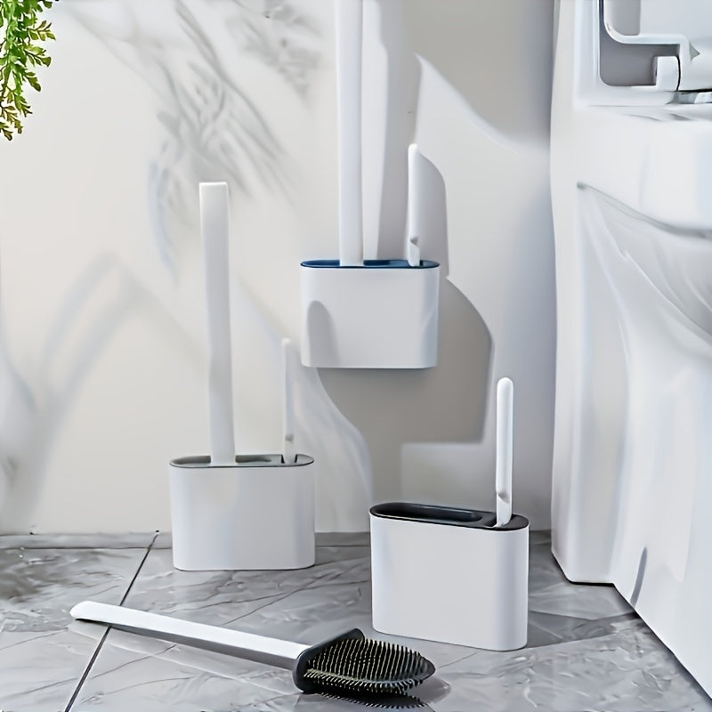 Toilet Brush Set with Wall Mounting, 1pc: Soft Silicone Head, Long Handle and Extra Small Brushes for Home Cleaning - A Must-have for RV Bathrooms