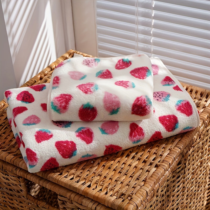 1 Set Little Strawberry Cartoon Bath Towel Set, Super Absorbent Fast Drying, 300 GSM, 89% Polyester 11% Nylon Knitted Fabric, Handtowel